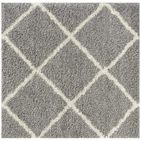 Moroccan grey shaggy rug with a soft grey shaggy texture and cream diamond pattern for cozy stylish floors