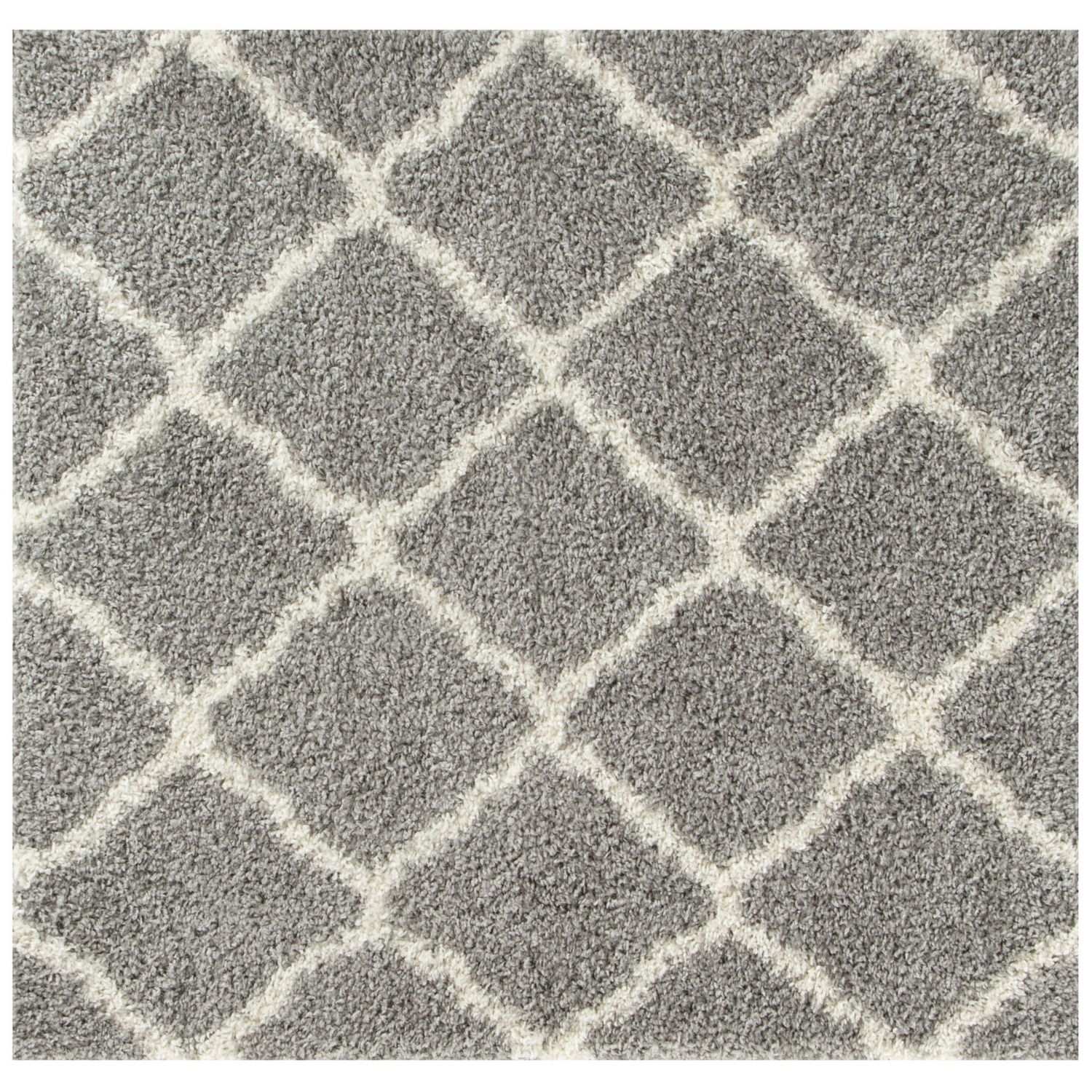Moroccan grey shaggy rug with soft grey pile and off-white diamond pattern perfect for cozy spaces