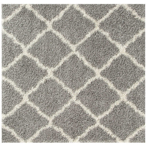 Moroccan grey shaggy rug with soft grey pile and off-white diamond pattern perfect for cozy spaces