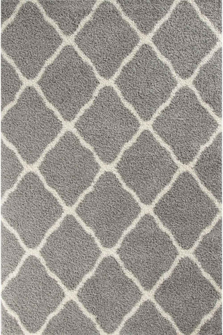 Moroccan grey shaggy rug with soft plush texture and elegant off white diamond pattern in grey shaggy rug style