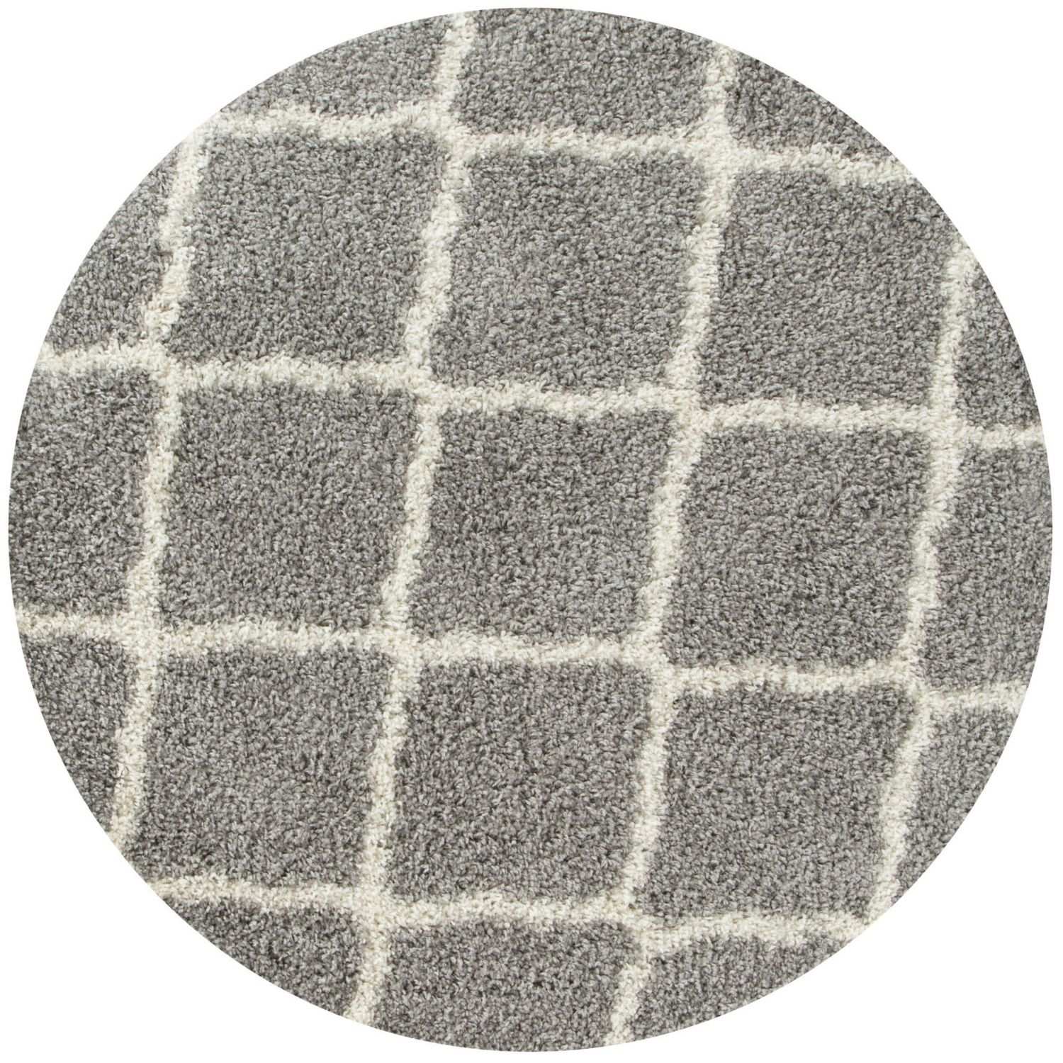 Moroccan grey shaggy rug with a soft grey textured surface and subtle off-white grid pattern for cozy decor