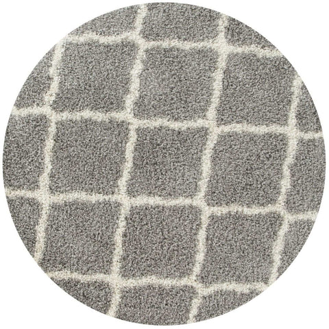 Moroccan grey shaggy rug with a soft grey textured surface and subtle off-white grid pattern for cozy decor
