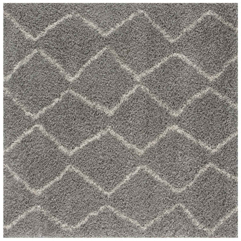 Moroccan grey shaggy rug with a grey shaggy texture and a subtle lighter grey geometric diamond pattern