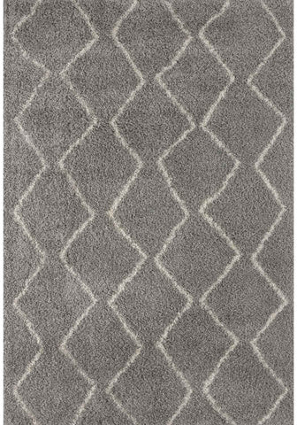 Moroccan grey shaggy rug featuring a grey shaggy texture with a lighter grey geometric diamond pattern