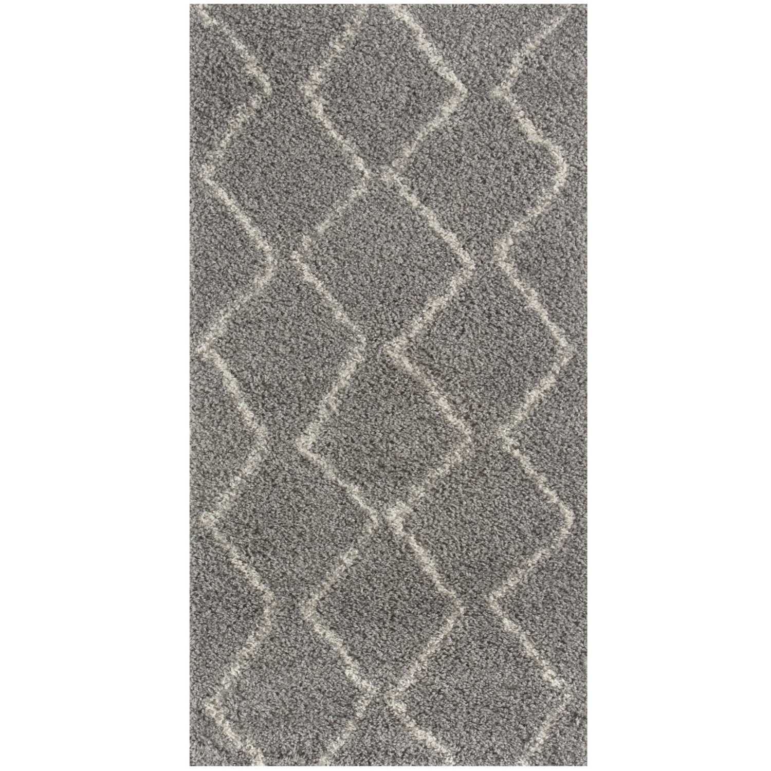 Moroccan grey shaggy rug with subtle white diamond pattern perfect for cozy living spaces
