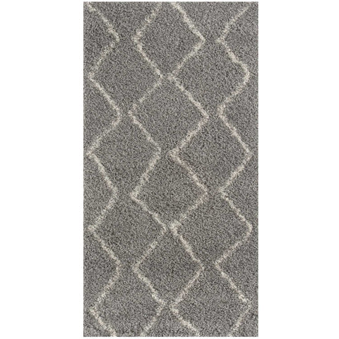Moroccan grey shaggy rug with subtle white diamond pattern perfect for cozy living spaces