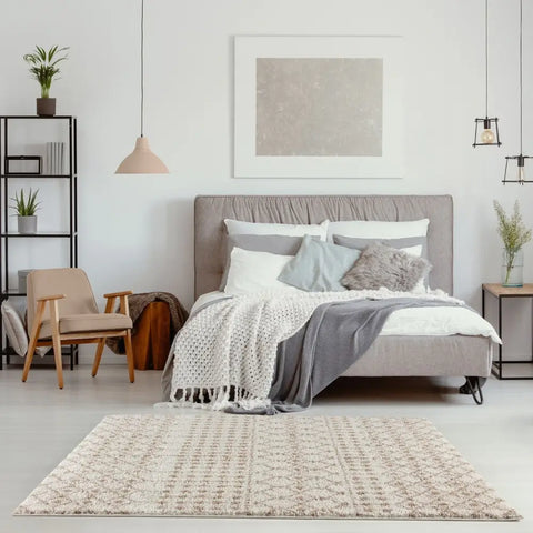 Moroccan Ivory Beige Shaggy Rug | 1030 - Rugs