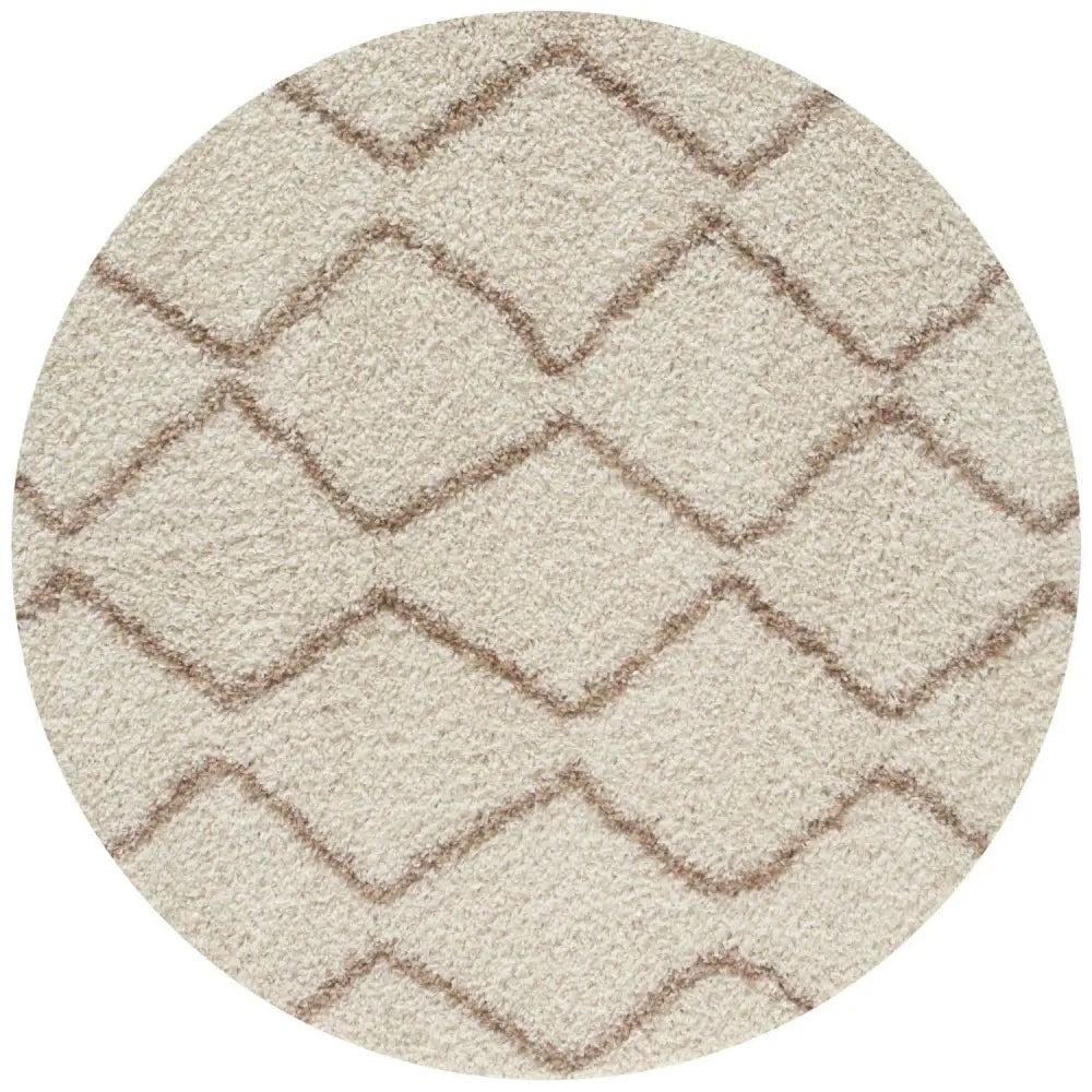 Moroccan Ivory Beige Shaggy Rug | 830 - Ø 120 cm - Rugs