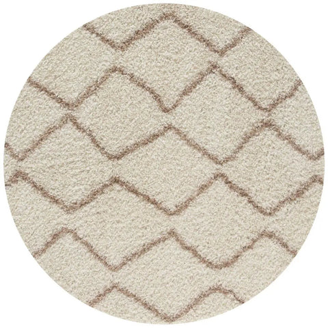 Moroccan Ivory Beige Shaggy Rug | 830 - Ø 120 cm - Rugs