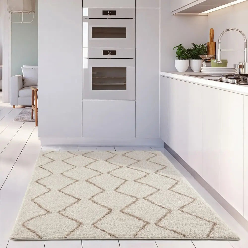 Moroccan Ivory Beige Shaggy Rug | 830 - Rugs