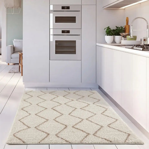 Moroccan Ivory Beige Shaggy Rug | 830 - Rugs