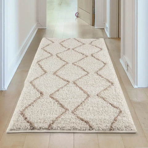 Moroccan Ivory Beige Shaggy Rug | 830 - Rugs