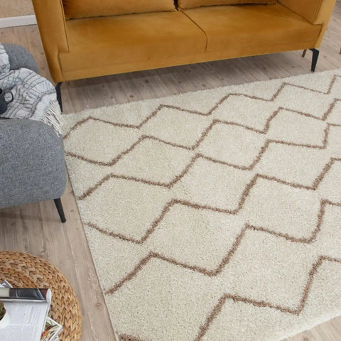 Moroccan Ivory Beige Shaggy Rug | 830 - Rugs