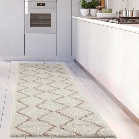 Moroccan Ivory Beige Shaggy Rug | 830 - Rugs