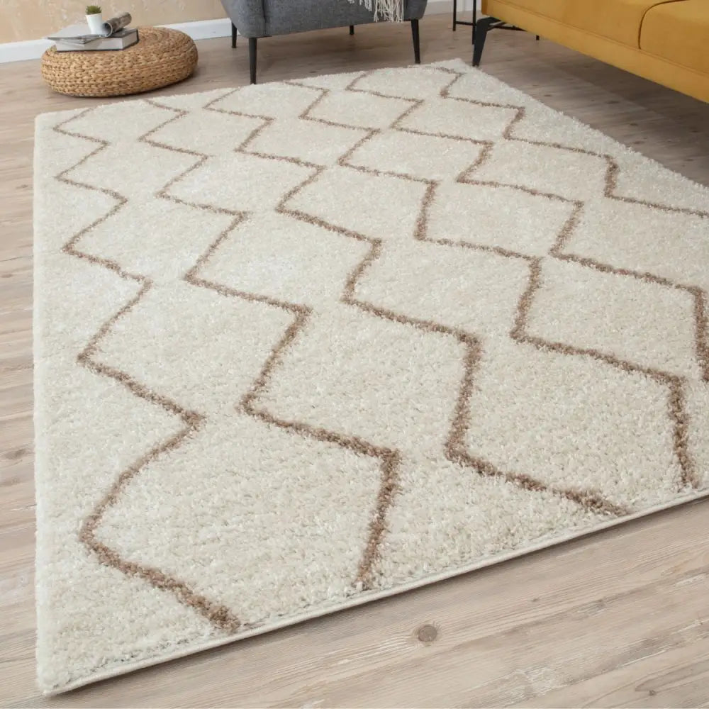 Moroccan Ivory Beige Shaggy Rug | 830 - Rugs