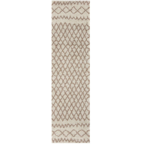 Beige shaggy rug with gray diamond pattern and plush textured surface moroccan ivory beige shaggy runner rug