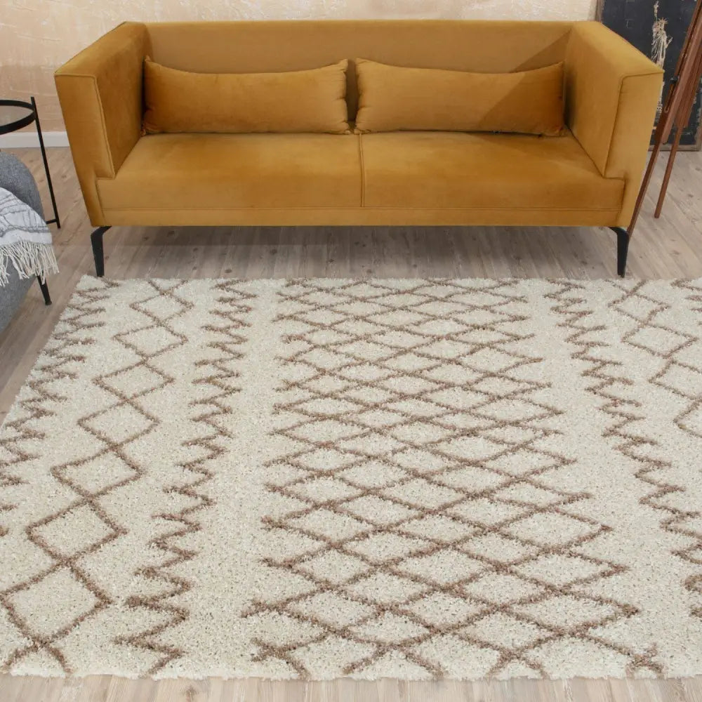 Moroccan Ivory Beige Shaggy Rug | 930 - Rugs