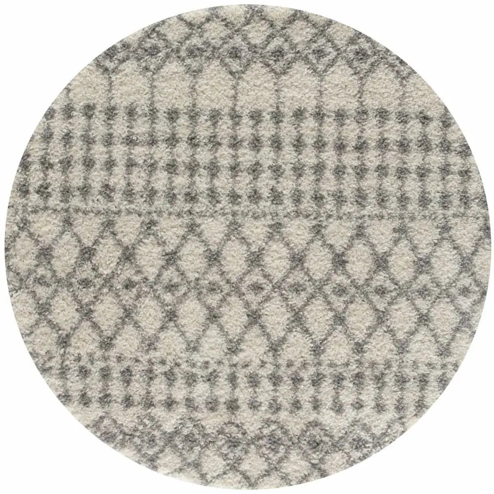Moroccan Ivory Grey Shaggy Rug | 1000 - Ø 120 cm - Rugs