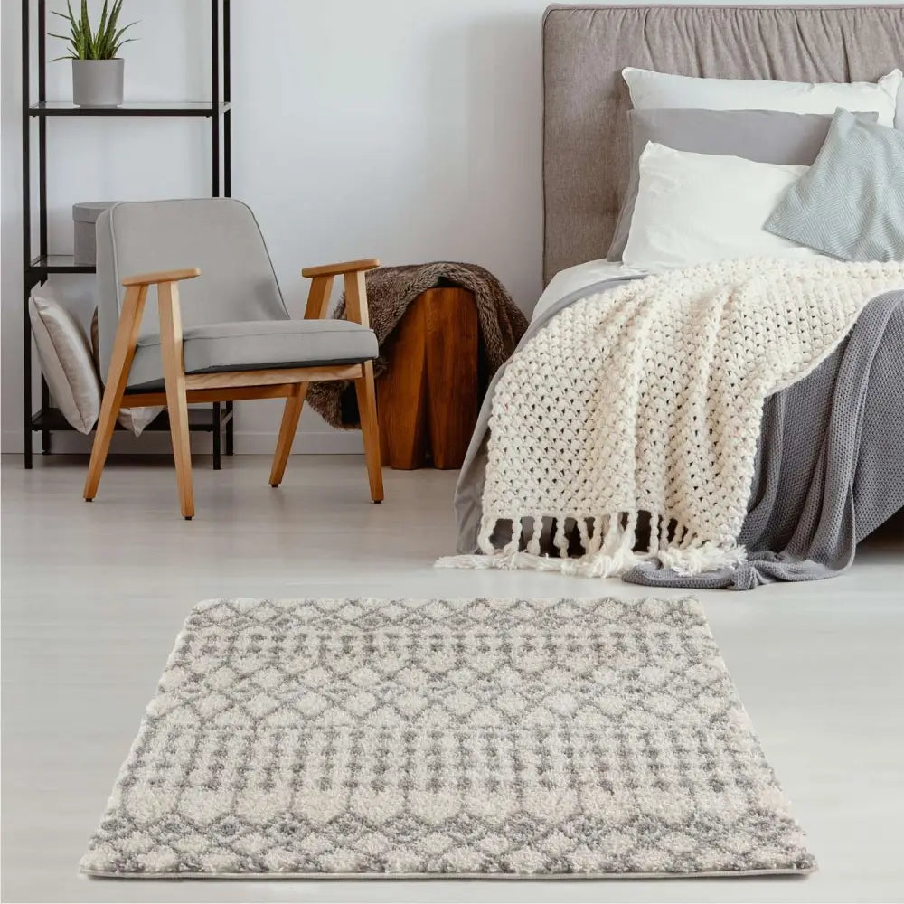 Moroccan Ivory Grey Shaggy Rug | 1000 - Rugs