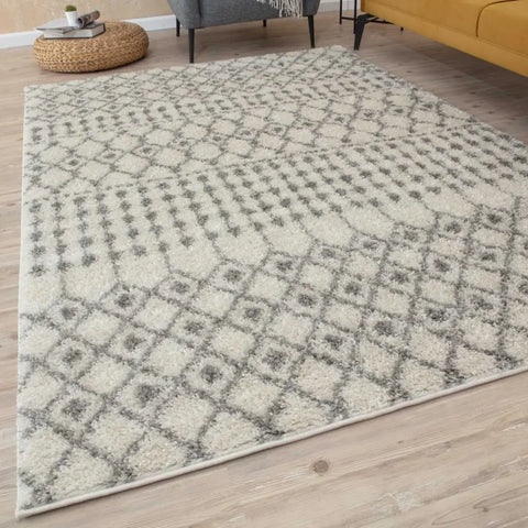 Moroccan Ivory Grey Shaggy Rug | 1000 - Rugs