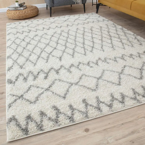 Moroccan Ivory Grey Shaggy Rug | 900 - Rugs