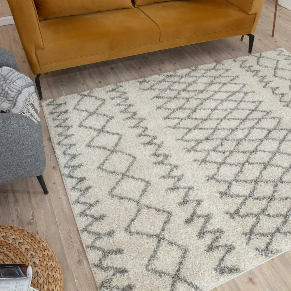 Moroccan Ivory Grey Shaggy Rug | 900 - Rugs