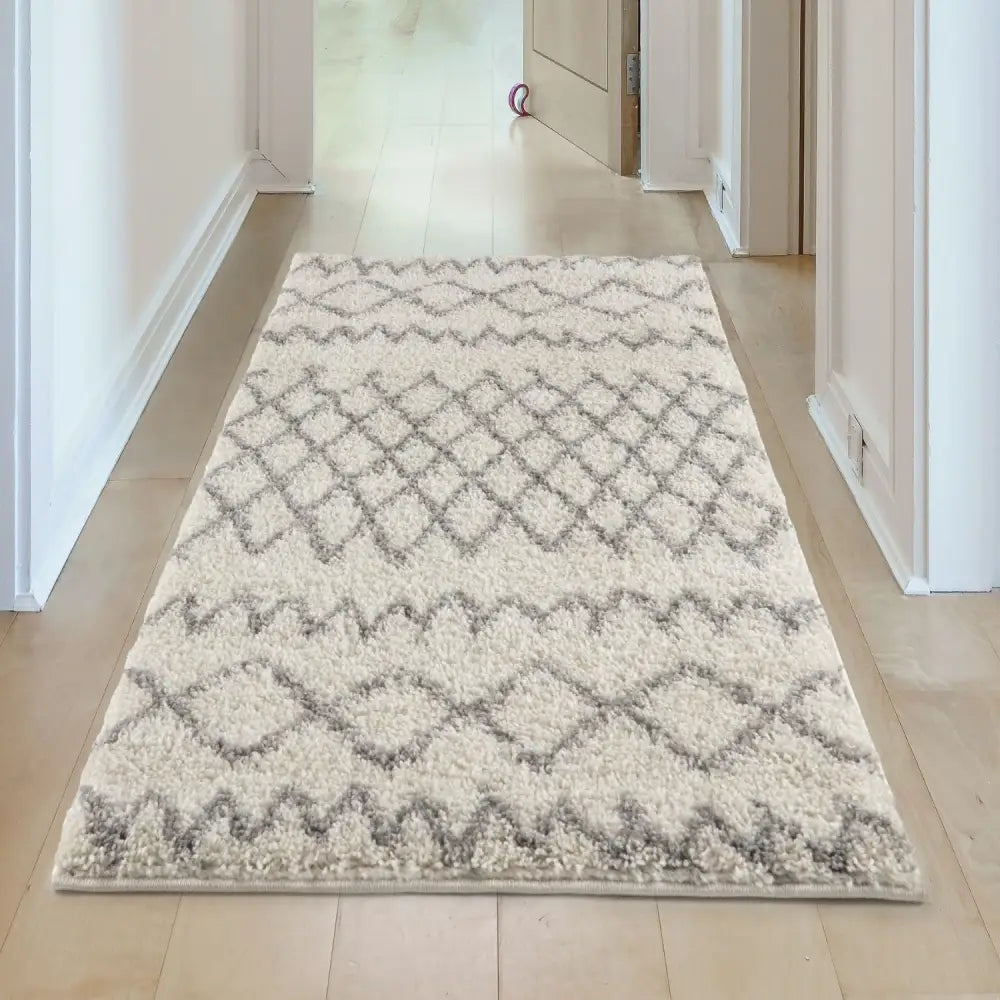 Moroccan Ivory Grey Shaggy Rug | 900 - Rugs