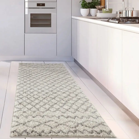 Moroccan Ivory Grey Shaggy Rug | 900 - Rugs