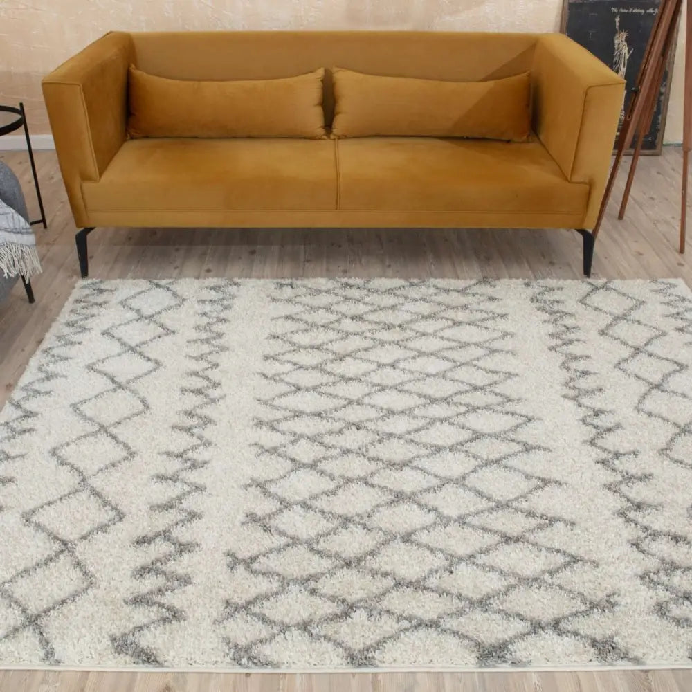 Moroccan Ivory Grey Shaggy Rug | 900 - Rugs