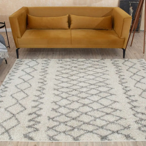 Moroccan Ivory Grey Shaggy Rug | 900 - Rugs