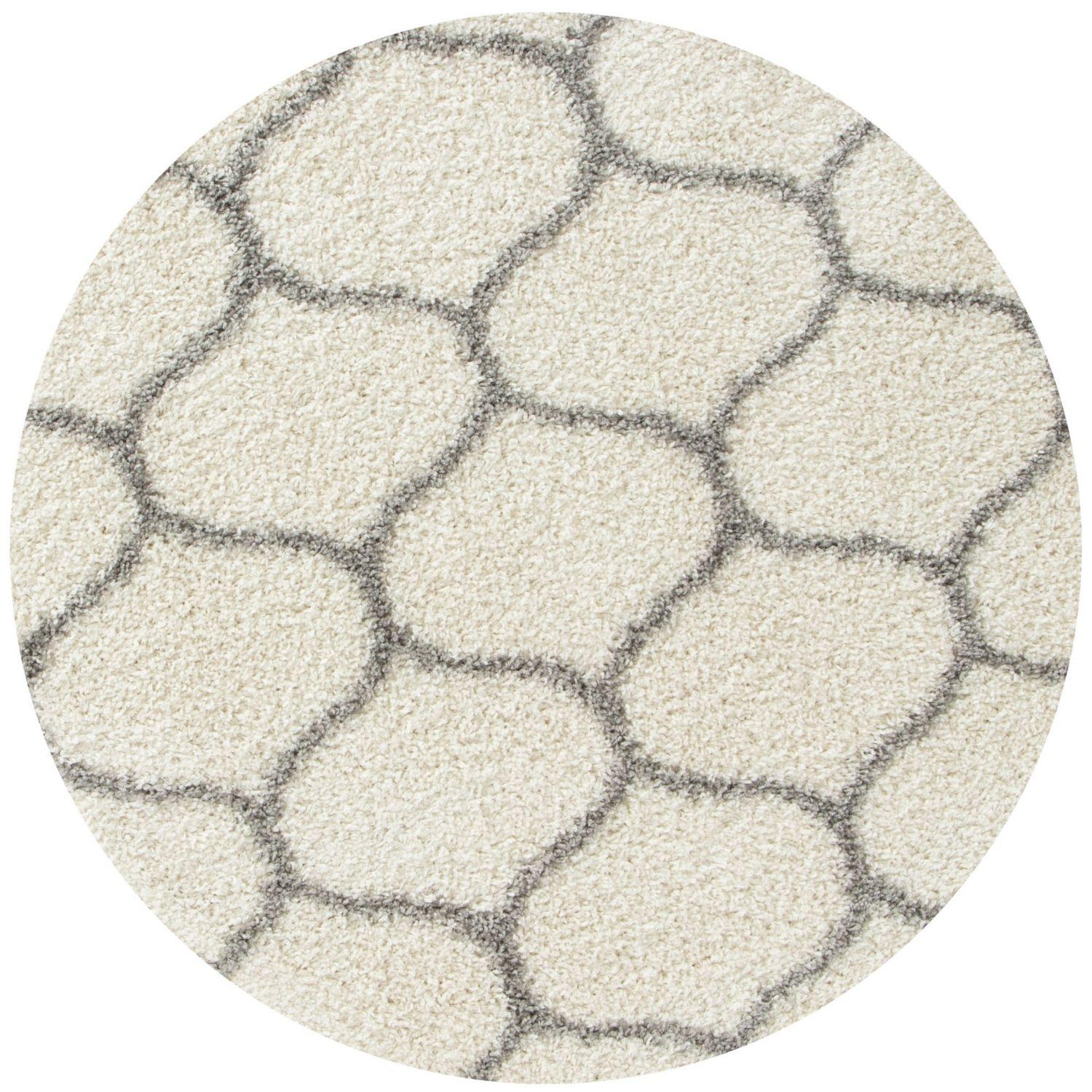 Moroccan ivory shaggy rug with cream color and subtle gray hexagonal pattern for cozy home decor