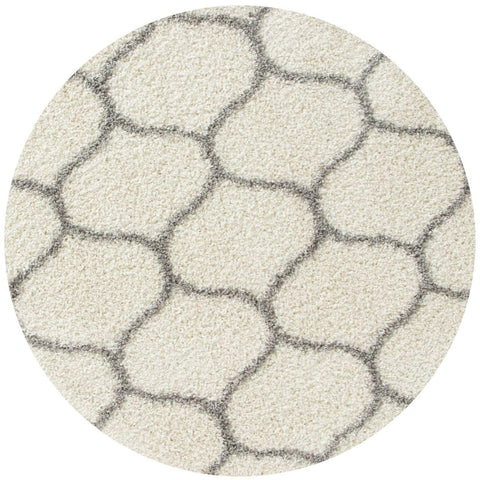 Moroccan ivory shaggy rug with cream color and subtle gray hexagonal pattern for cozy home decor