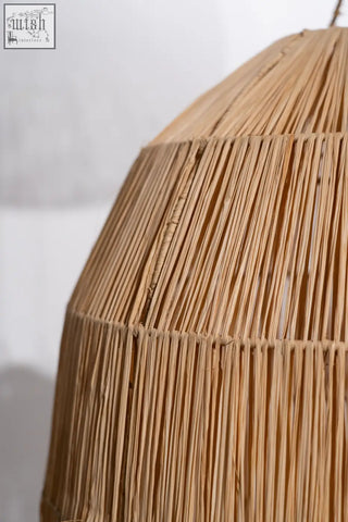 Moroco jute hand woven lamp shade 65cm high natural woven rattan pendant lamp with warm tan hue and vertical striping