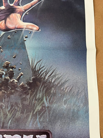 Dramatic mortuary 1983 original us one sheet horror movie poster with a hand reaching down over dark blue tones