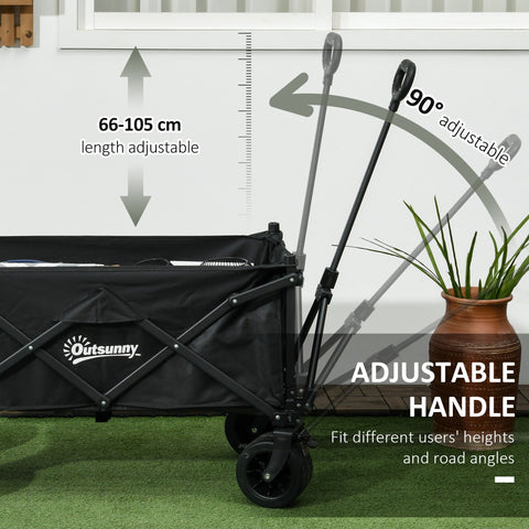 Outsunny Folding Garden Trolley, Outdoor Wagon Cart with Carry Bag, for Beach, Camping, Festival, 120KG Capacity, Black