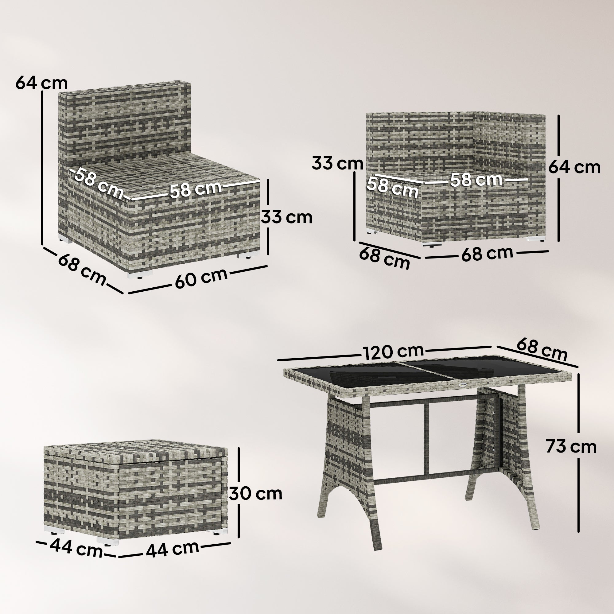 Outsunny 10 Piece Rattan Garden Furniture Set, 2 Corner Sofas with 4 Chairs, 4 Stools and Coffee Table, Outdoor Patio Furniture