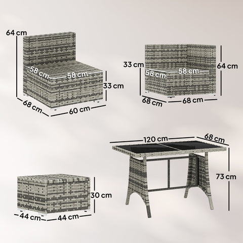Outsunny 10 Piece Rattan Garden Furniture Set, 2 Corner Sofas with 4 Chairs, 4 Stools and Coffee Table, Outdoor Patio Furniture