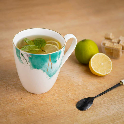 Tea Coffee Cups Mugs Set 4 Premium Porcelain (Water Colour)