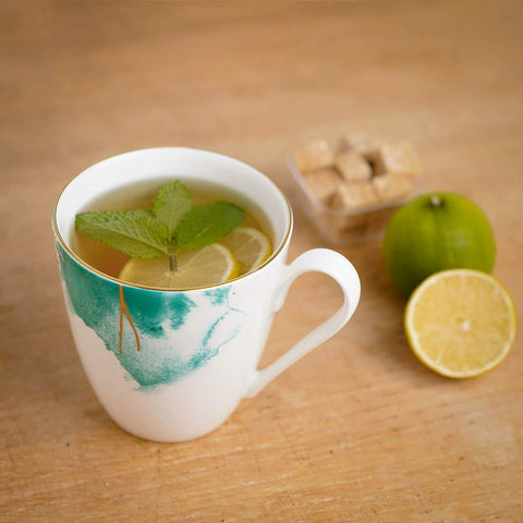 Tea Coffee Cups Mugs Set 4 Premium Porcelain (Water Colour)