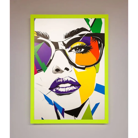 MultiColour Face Framed Wall Art - B0 (100 x 141 cm) / Neon Green - Framed Print