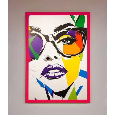 MultiColour Face Framed Wall Art - B0 (100 x 141 cm) / Neon Pink - Framed Print