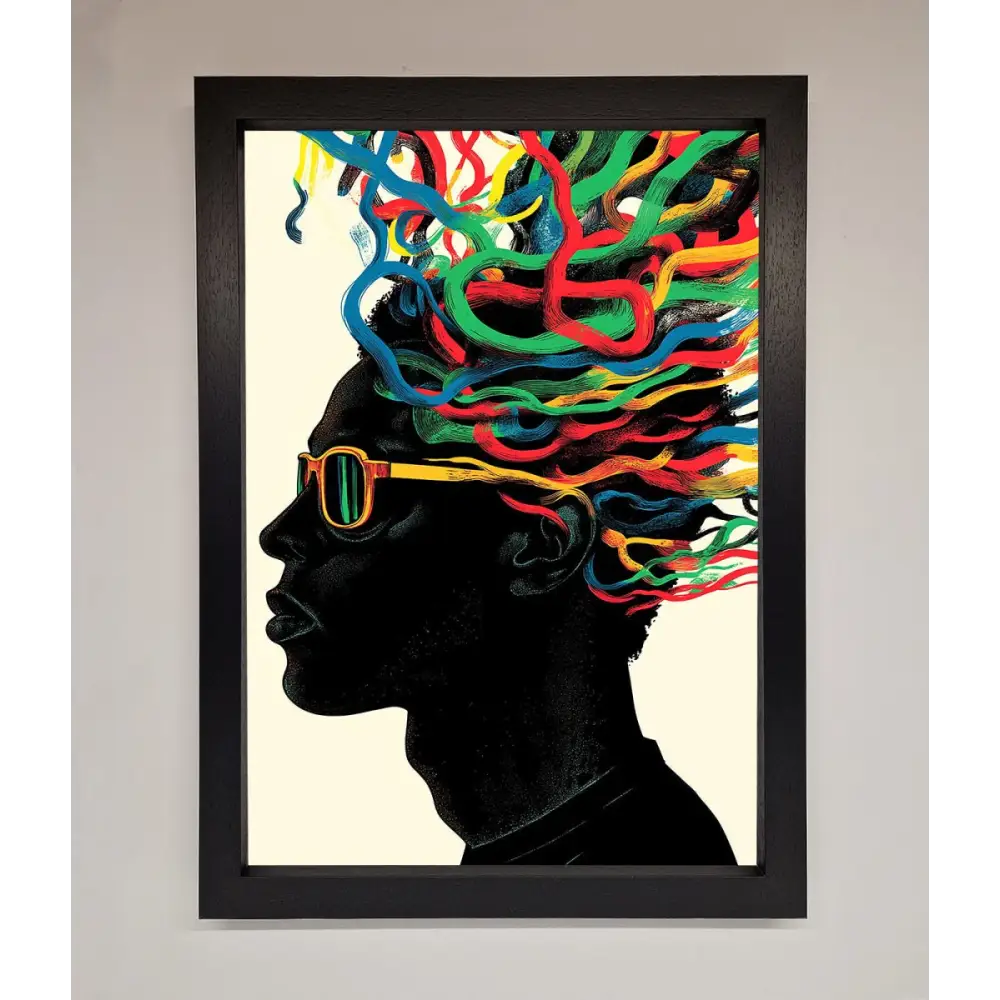 Multicolour Noodle Hair Framed Print - A3 (29.7 x 42 cm) / Black - Framed Print
