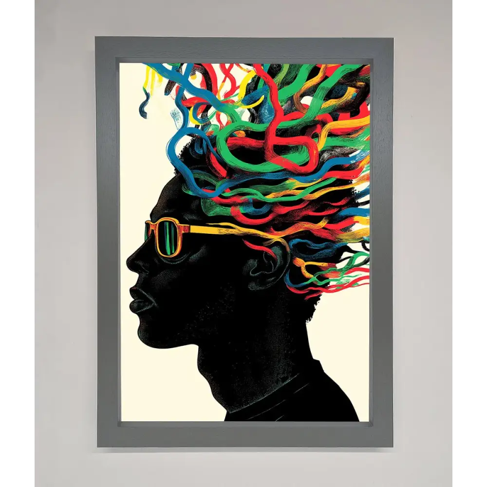 Multicolour Noodle Hair Framed Print - A3 (29.7 x 42 cm) / Dark Grey - Framed Print