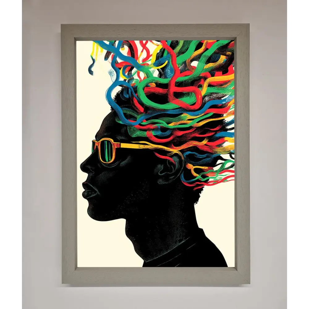 Multicolour Noodle Hair Framed Print - A3 (29.7 x 42 cm) / Grey - Framed Print