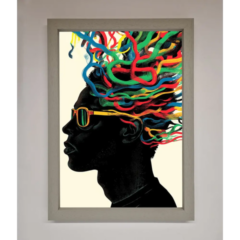 Multicolour Noodle Hair Framed Print - A3 (29.7 x 42 cm) / Grey - Framed Print