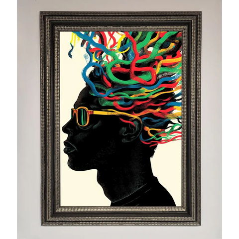 Multicolour Noodle Hair Framed Print - A3 (29.7 x 42 cm) / Ornate Silver Black - Framed Print