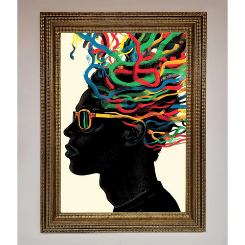 Multicolour Noodle Hair Framed Print - A3 (29.7 x 42 cm) / Ornate Gold - Framed Print