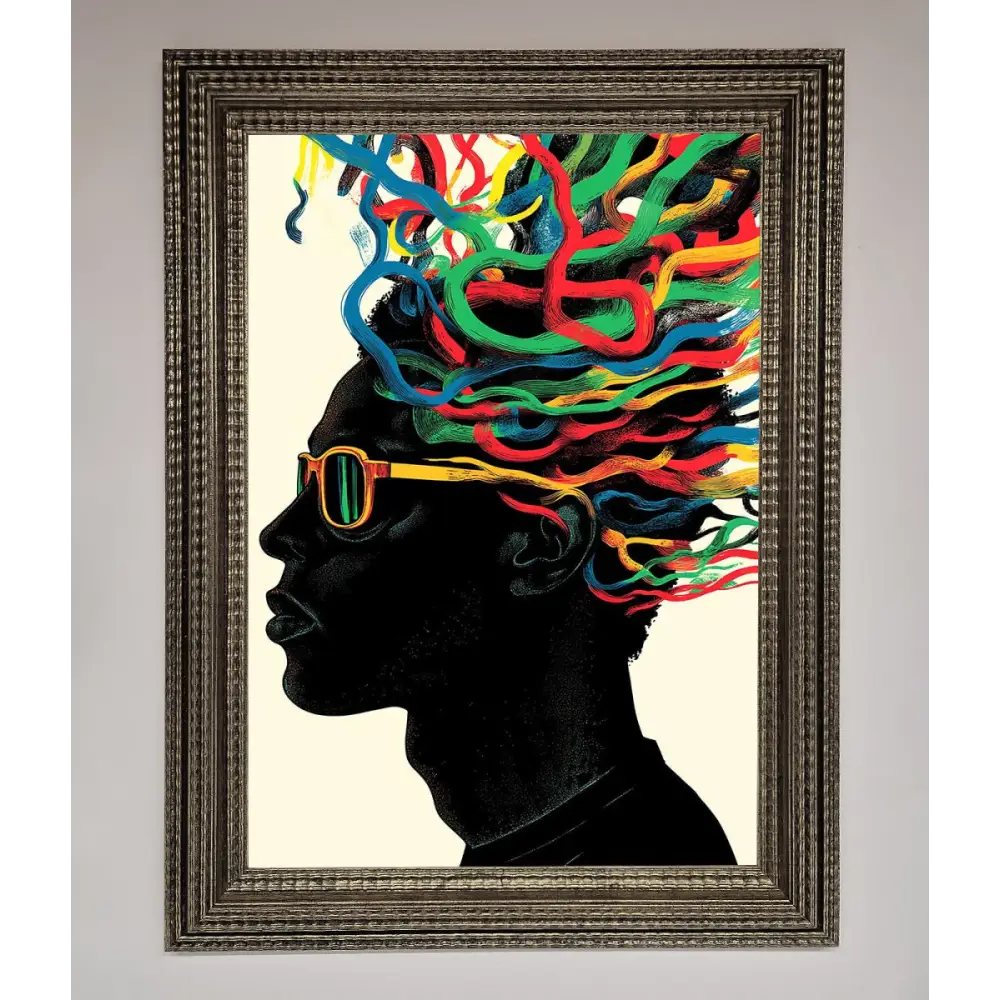 Multicolour Noodle Hair Framed Print - A3 (29.7 x 42 cm) / Ornate Silver - Framed Print