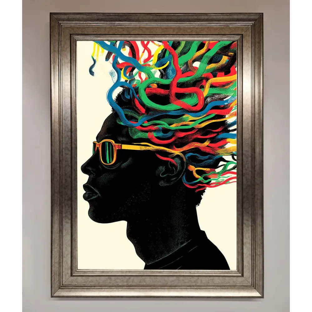 Multicolour Noodle Hair Framed Print - A3 (29.7 x 42 cm) / Silver - Framed Print