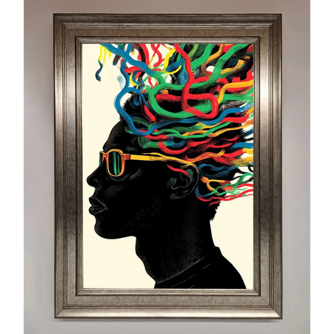 Multicolour Noodle Hair Framed Print - A3 (29.7 x 42 cm) / Silver - Framed Print